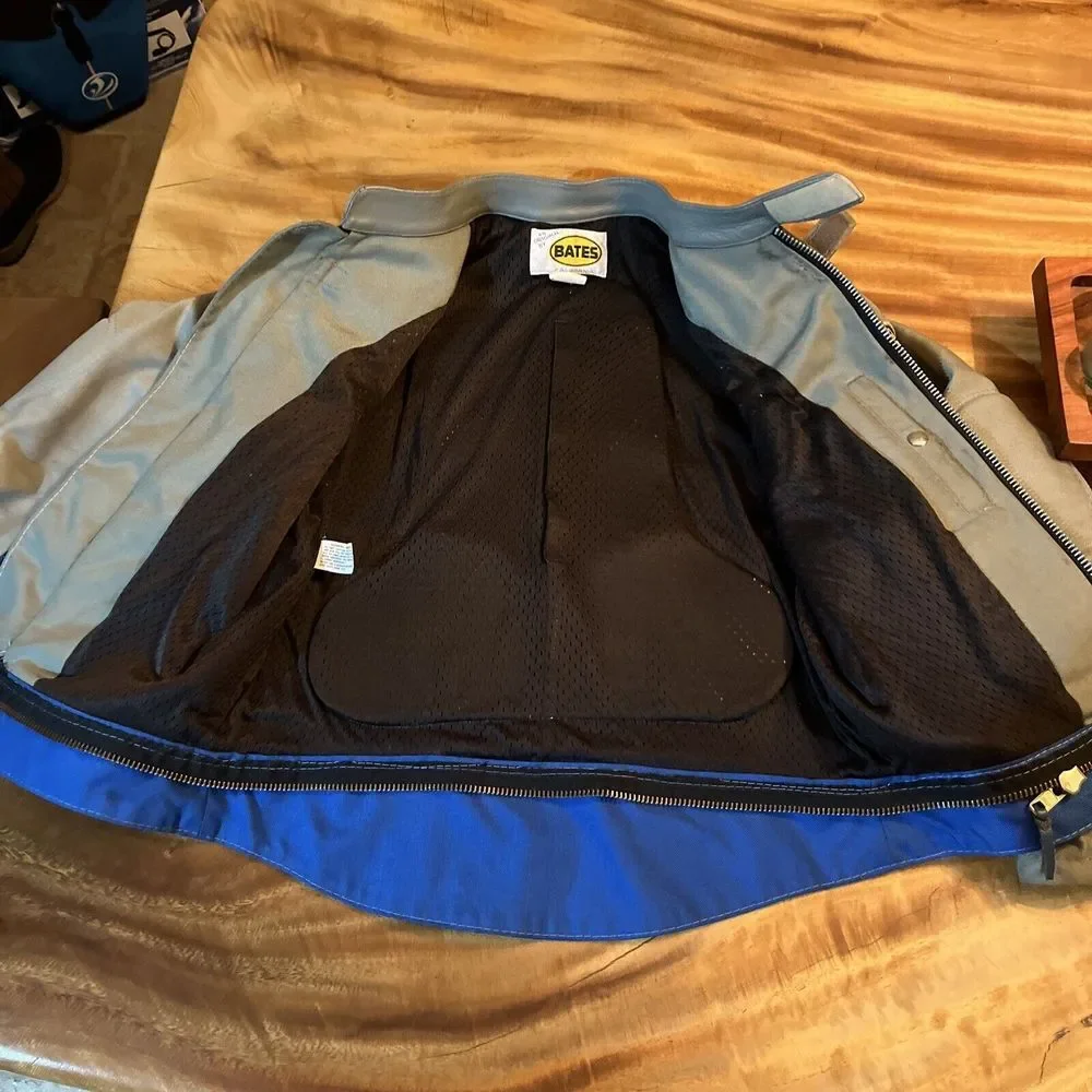 Custom BATES Blue Gray Armored Padded Motorcycle Jacket Made In USA S Or M‎
